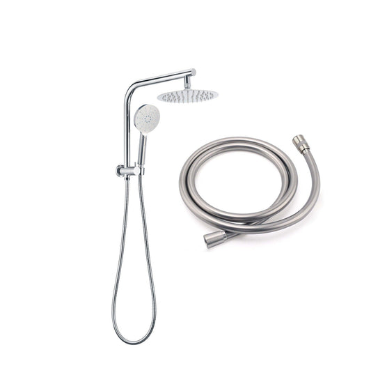 Round Half Shower Rail 200mm head - Available in 5 Colours with Rubber Hose