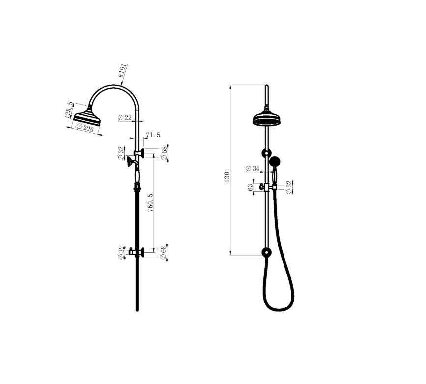 Victorian Shower Combination Set - Available in 4 Colours