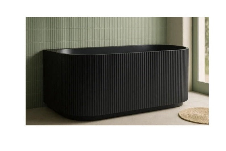 Matte Black Back to Wall Fluted 1700mm Bath