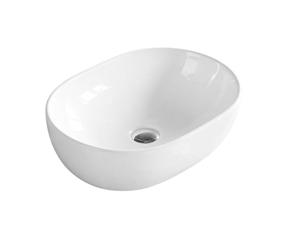 490*355*135 FEATHER EDGE OVAL WHITE GLOSS BASIN