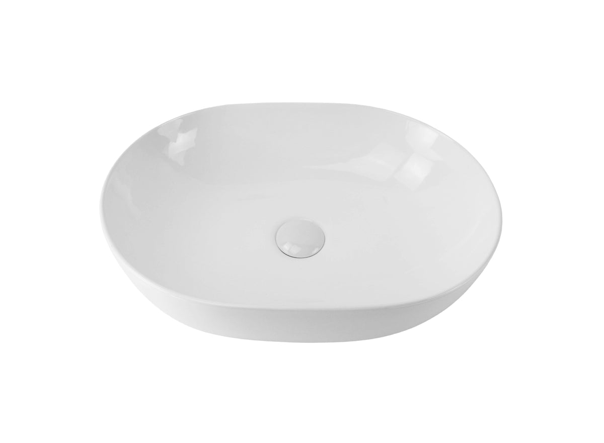 490*355*135 FEATHER EDGE OVAL WHITE GLOSS BASIN