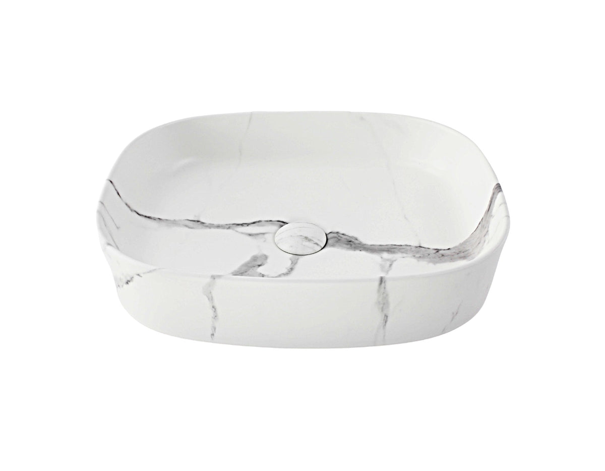 510*370*120 FEATHER EDGE RECTANGLE CURVE WHITE & GREY VEIN MATTE BASIN