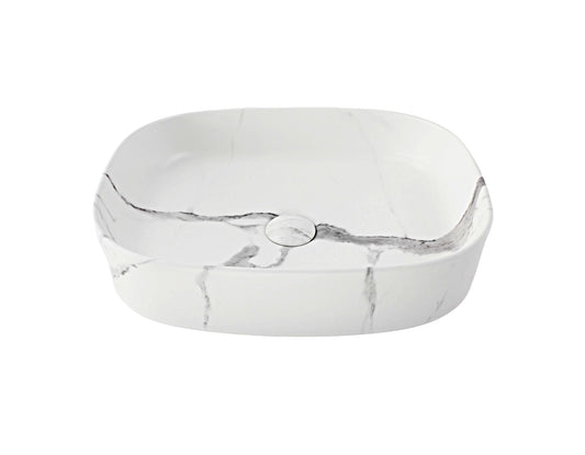 510*370*120 FEATHER EDGE RECTANGLE CURVE WHITE & GREY VEIN MATTE BASIN