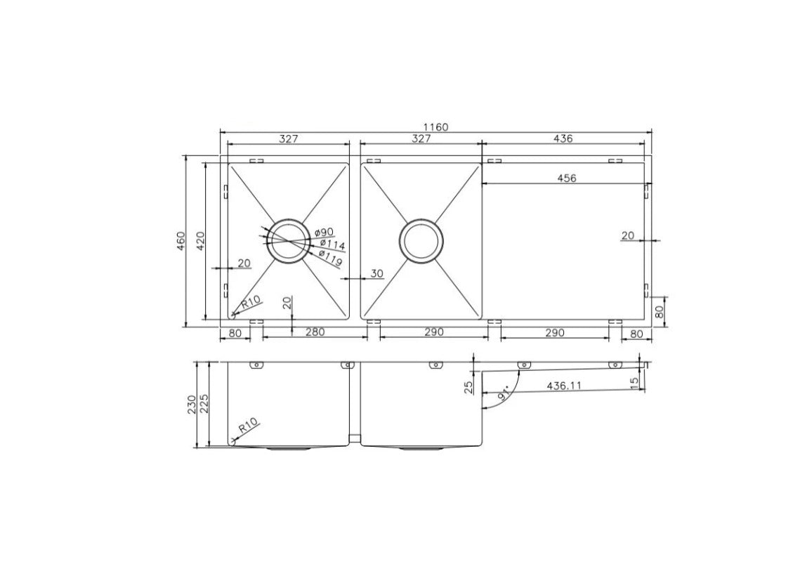 1160 DOUBLE BOWL DRAINER SS SINK - Available in 4 Colours