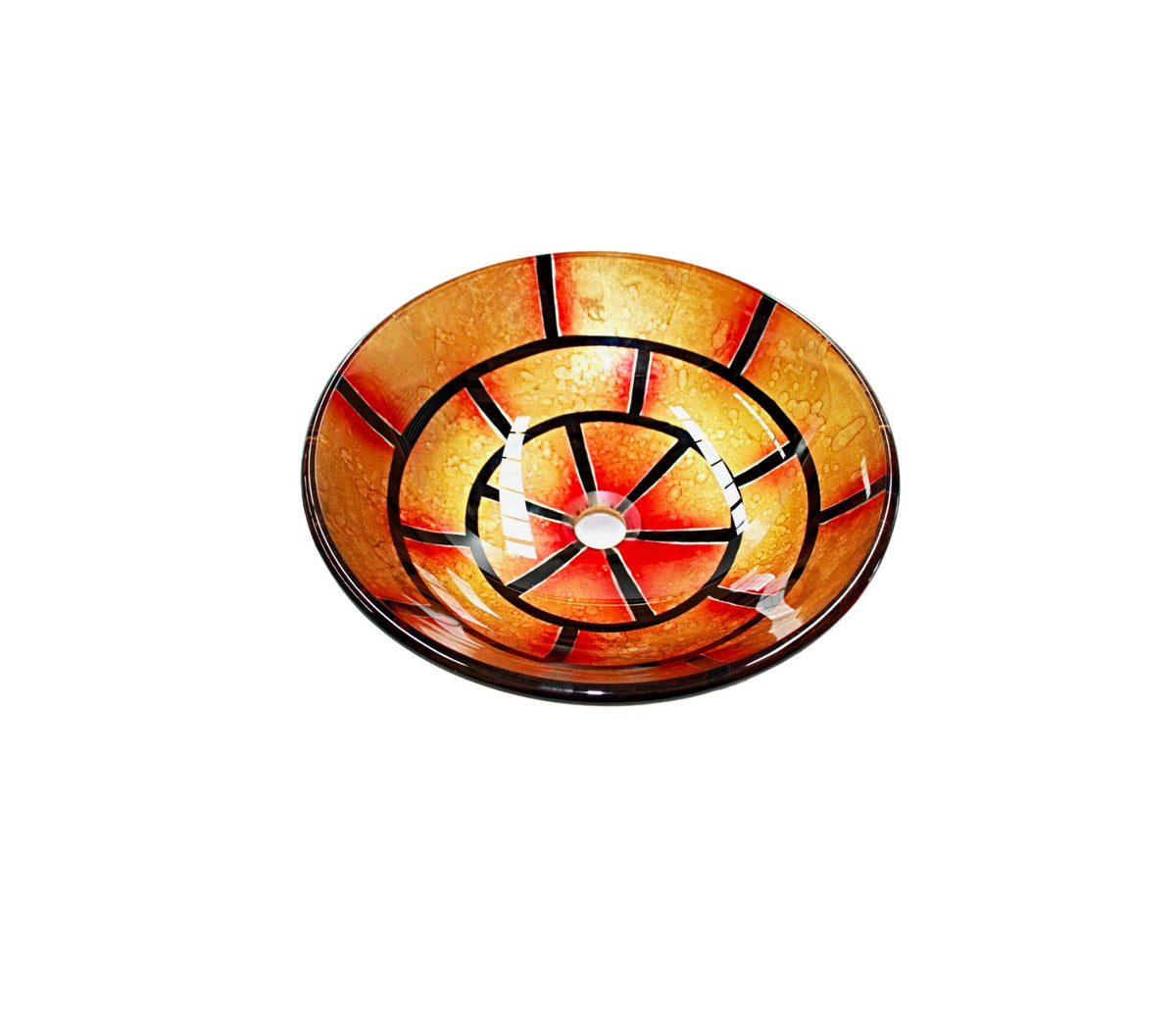 JASMINE 420*140 Gold * Black & Orange Round Tempered Glass Vanity Basin