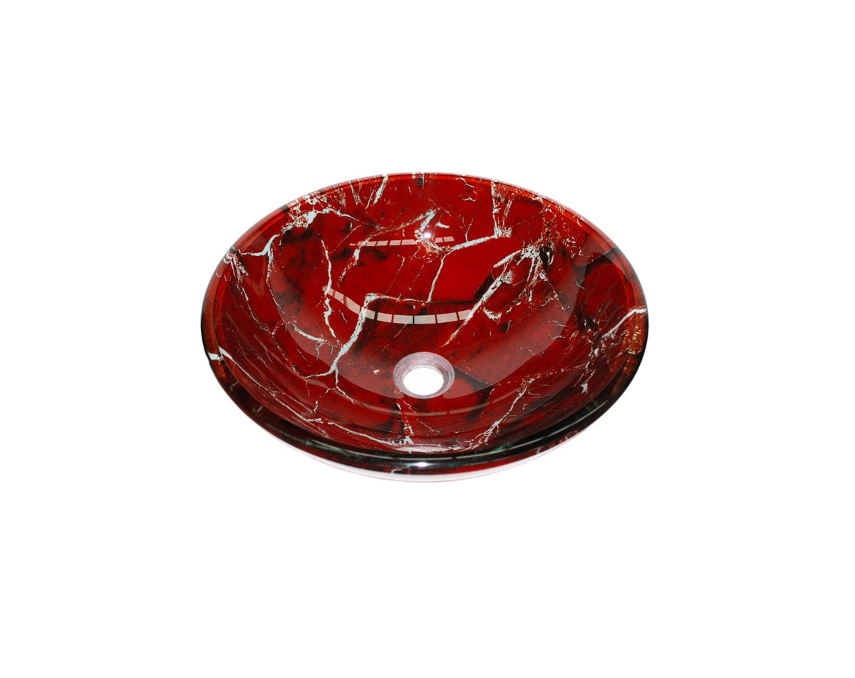 BURNT UMBER 420*140 Red Marble Vein Round Double Layer Tempered Glass Countertop Vanity Basin