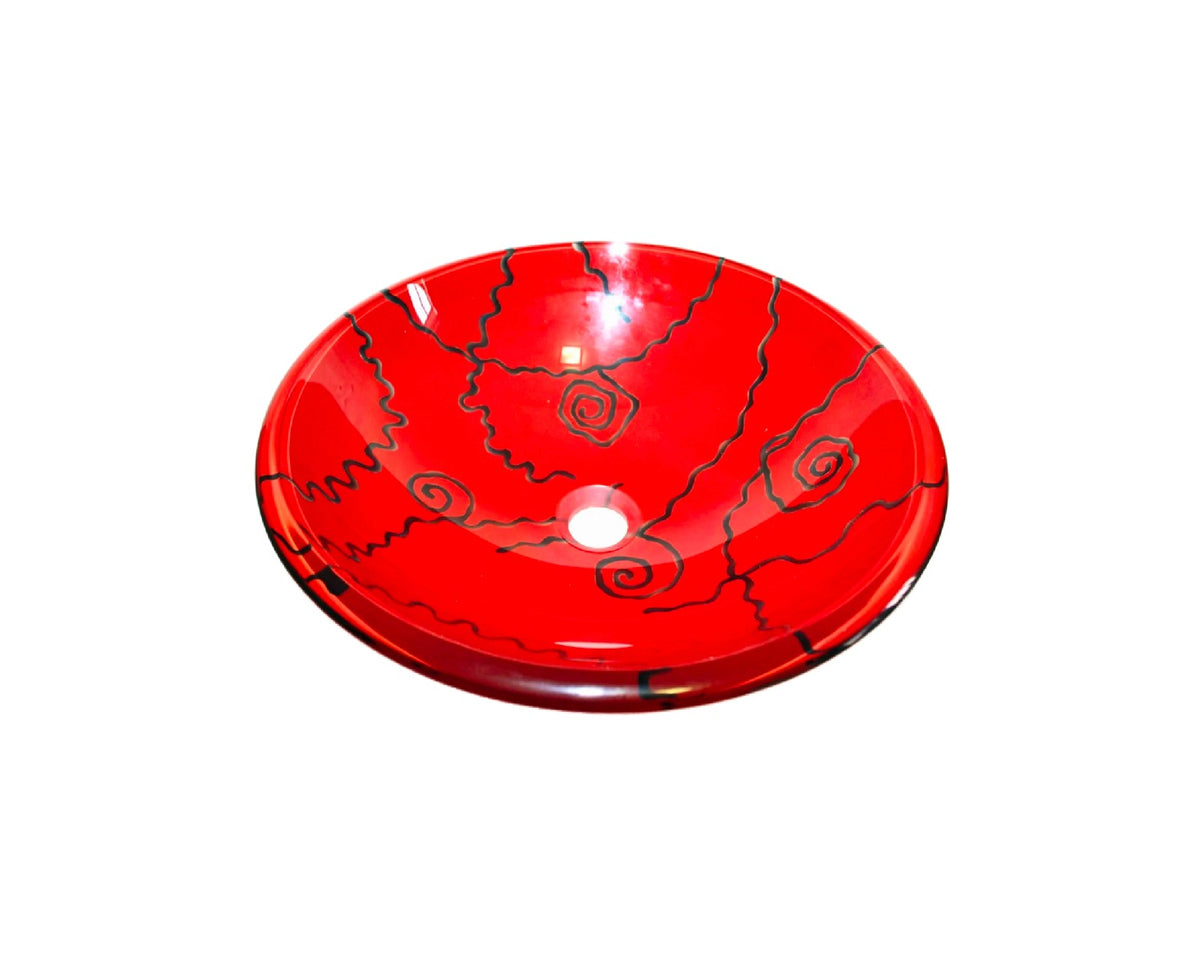 SCARLET RED 420*140 Red * Black Round Double Layer Tempered Glass Vanity Basin