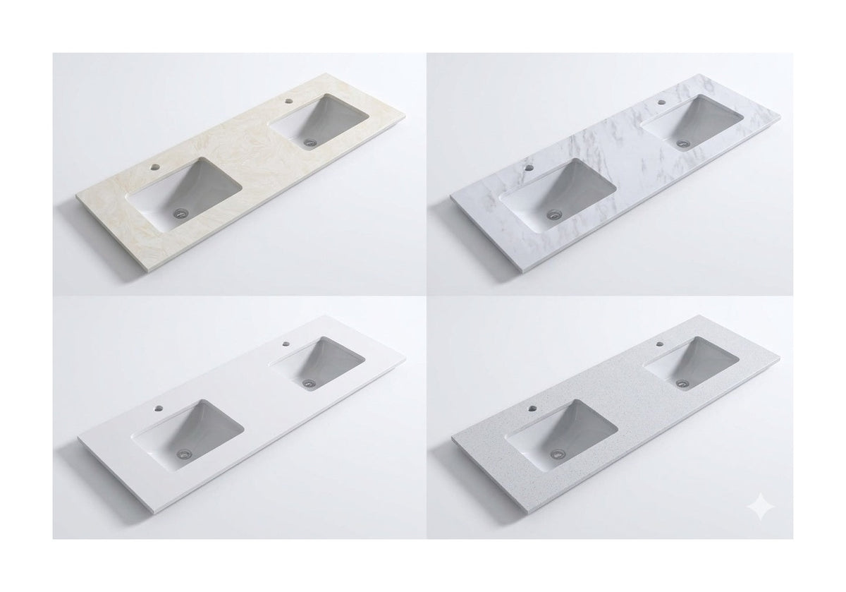 1500 x 460 x 18mm Reconstituted Stone Top with Undermount Double Basins