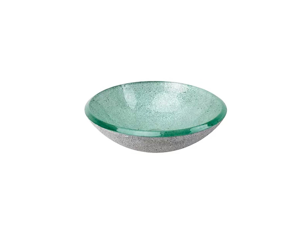 MONIQUE 420*145 Silvery Green Round External Speckled Etch Tempered Glass Countertop Vanity Basin