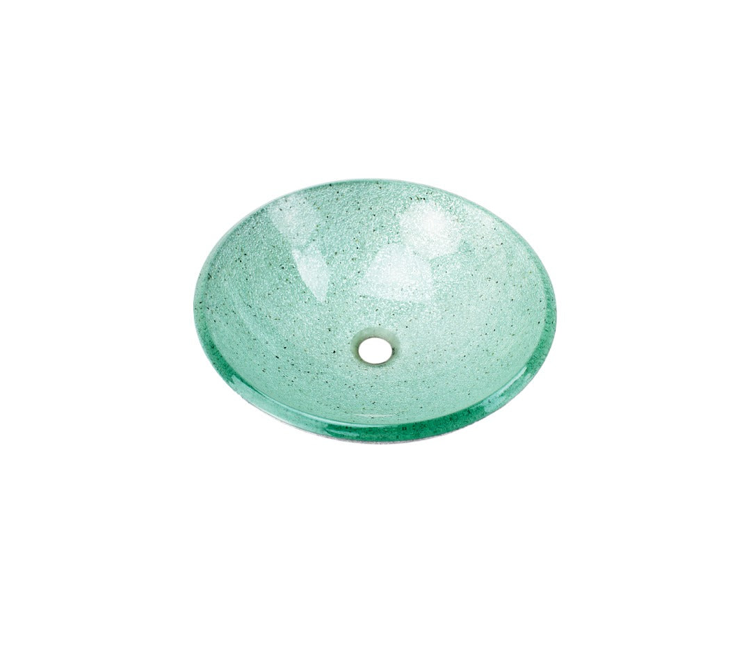MONIQUE 420*145 Silvery Green Round External Speckled Etch Tempered Glass Countertop Vanity Basin