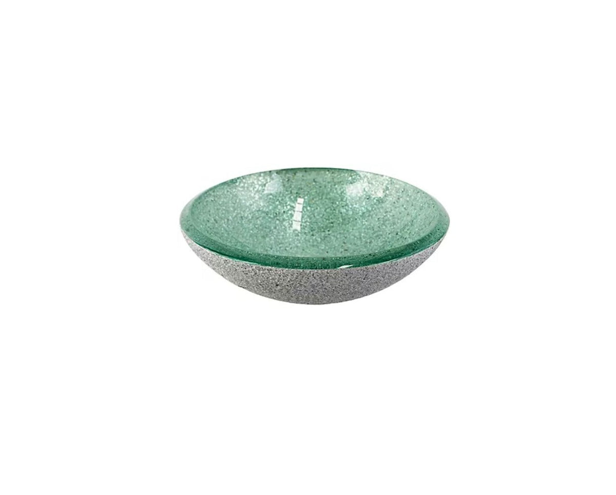 MONIQUE 350*120 Silvery Green Round External Speckled Etch Tempered Glass Countertop Vanity Basin