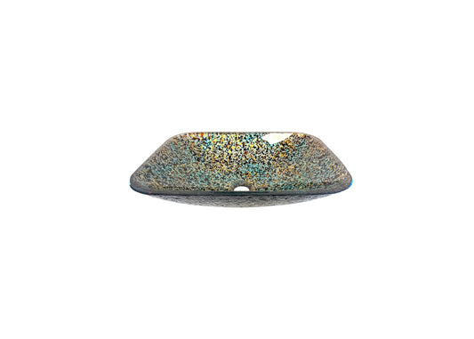 CRYSTAL REEF 485*360*120 Blue * Brown * Black Speckled Rectangle Compact Tempered Glass Countertop Vanity Basin
