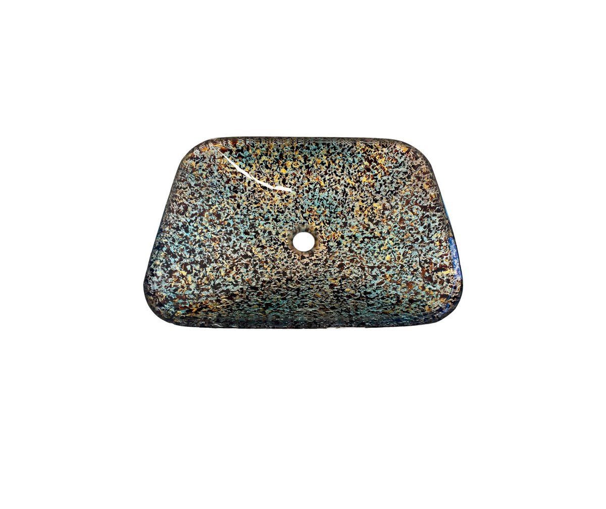 CRYSTAL REEF 485*360*120 Blue * Brown * Black Speckled Rectangle Compact Tempered Glass Countertop Vanity Basin