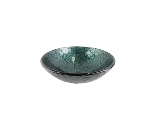 RENAISSANCE EMERALD 420*140 Deep Dark Green Round Patterned Etch Round Tempered Glass Countertop Vanity Basin
