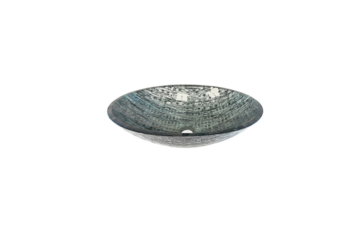 SATURN GREY 510*380*135 Silvery Grey * Black Oval Tempered Glass Countertop Vanity Basin