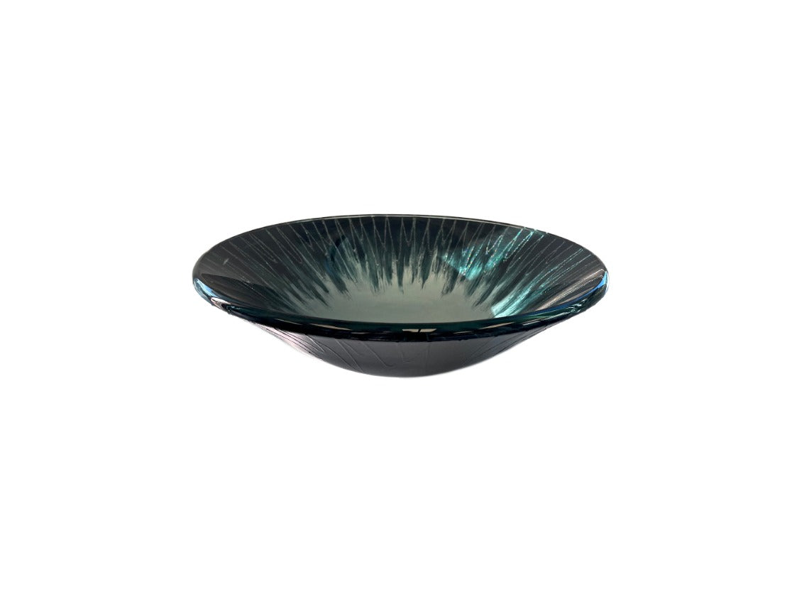 BEJEWELLED 445*140 Tapered Round Jewelled Blue Black Tempered Glass Countertop Vanity Basin