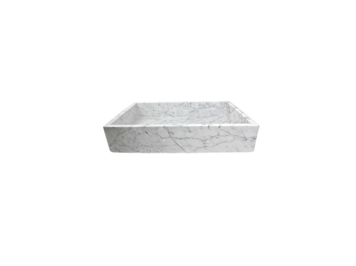 CARRARA RECTANGLE 600*400*120 White & Grey Vein Low Profile Rectangle Marble Countertop Vanity Basin
