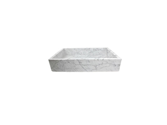 CARRARA RECTANGLE 600*400*120 White & Grey Vein Low Profile Rectangle Marble Countertop Vanity Basin