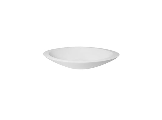 590x350x100 KHEUB Tapered Oval Designer Hand Crafted Pure White Reconstituted Solid Stone Countertop Vanity Basin