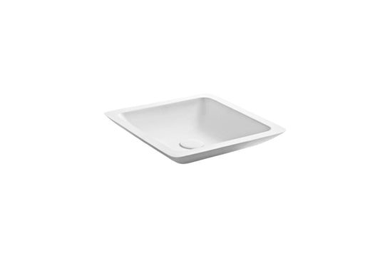 450x350x100 KHEUB Compact Rectangle Designer Hand Crafted Pure White Reconstituted Solid Stone Countertop Vanity Basin