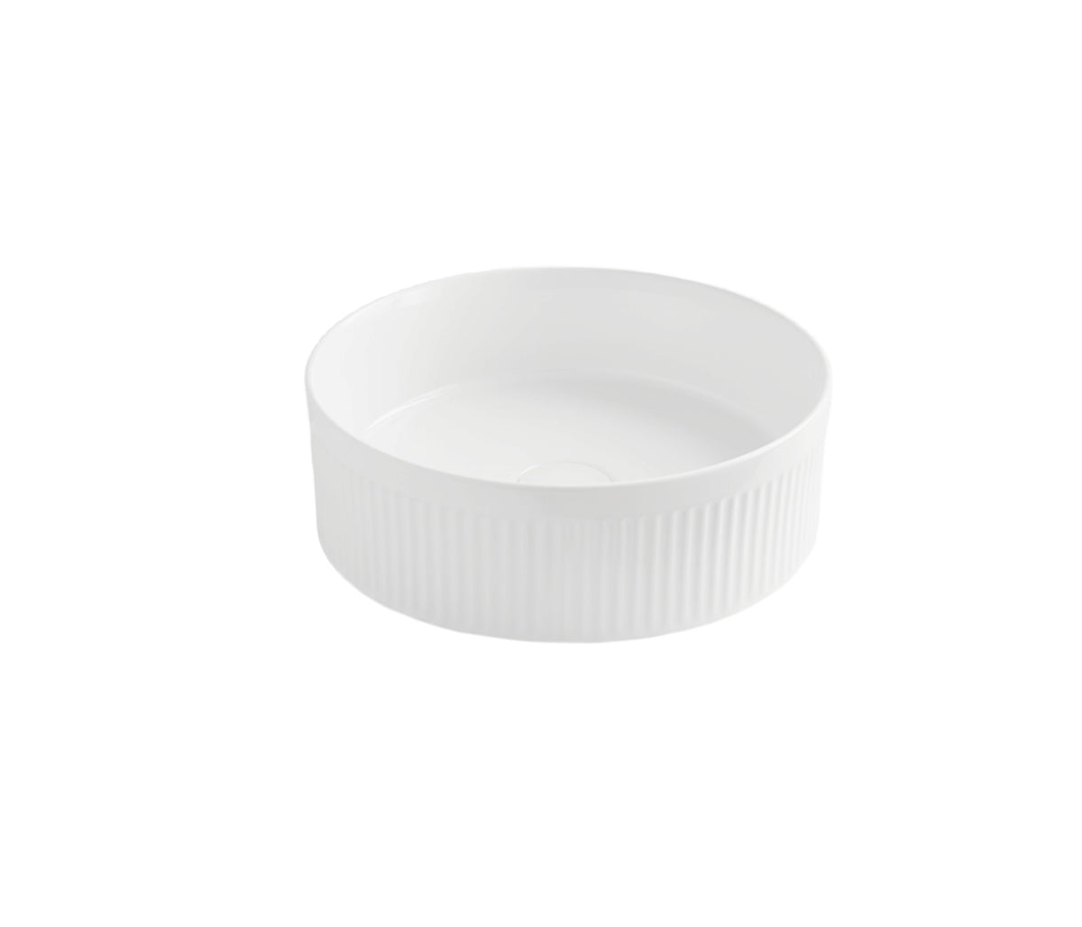 410x410x120 KHEUB Matte White Fluted Round Ceramic Countertop Vanity Basin