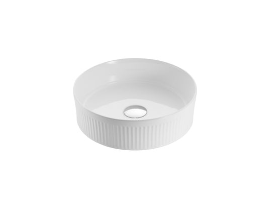410x410x120 KHEUB White Gloss Fluted Round Ceramic Countertop Vanity Basin