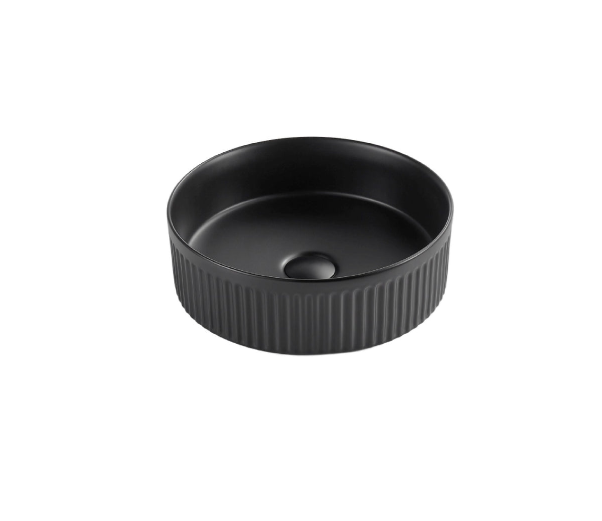 410x410x120 KHEUB Black Matte Fluted Round Ceramic Countertop Vanity Basin