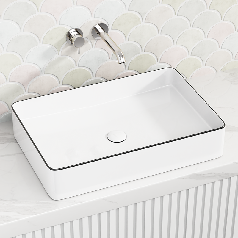 Kheub Square Curved Gloss White Large Rectangular Basin
