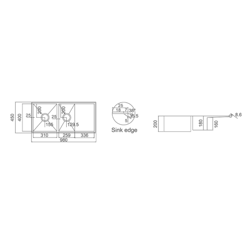 STAINLESS 980 DOUBLE BOWL & DRAINER SINK