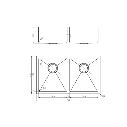 GUNMETAL 760 STAINLESS DOUBLE BOWL SINK
