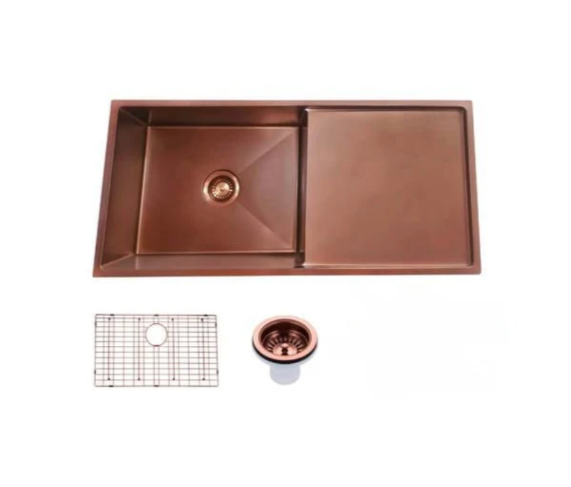 ROSE GOLD STAINLESS 960 SINGLE BOWL & DRAINER SINK