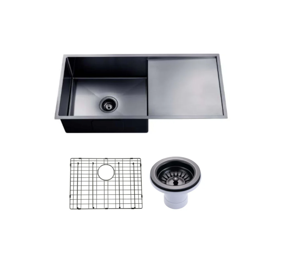 GUNMETAL STAINLESS 960 SINGLE BOWL & DRAINER SINK