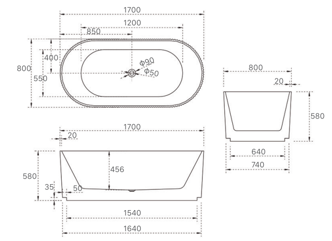 V GROOVE OVAL 1700 MATTE WHITE