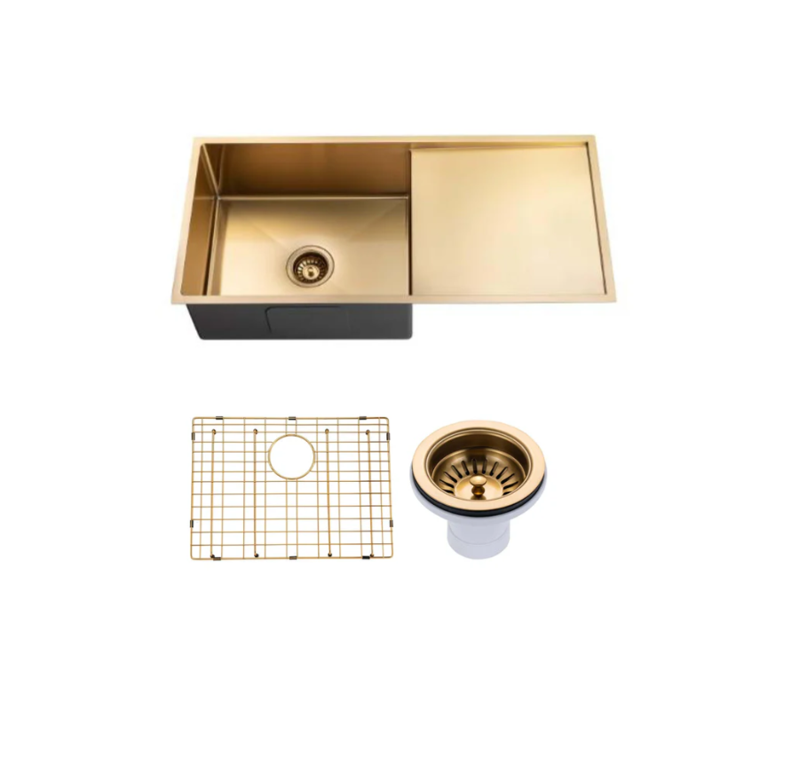 GOLD STAINLESS 960 SINGLE BOWL & DRAINER SINK