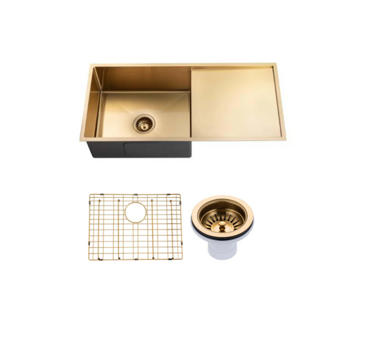 GOLD STAINLESS 960 SINGLE BOWL & DRAINER SINK