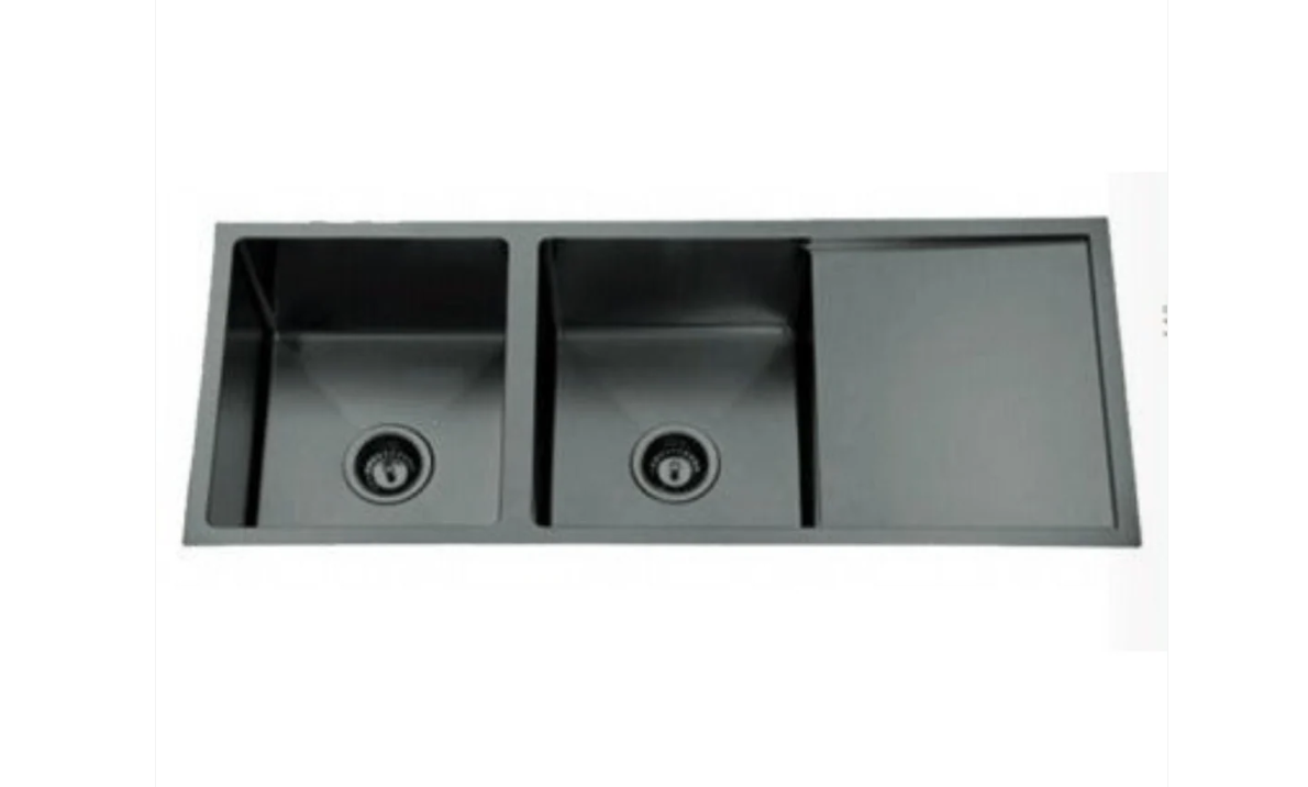 GUNMETAL 1100 STAINLESS DOUBLE BOWL & DRAINER SINK