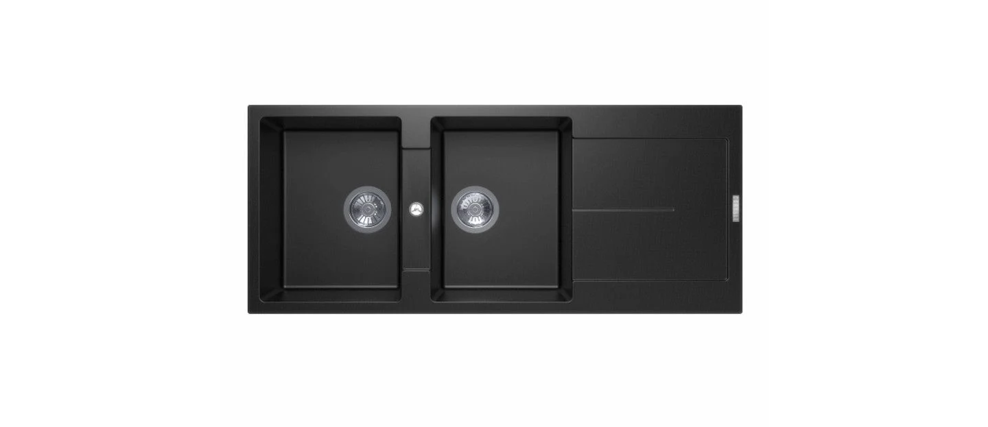 GRANITE 1160 DOUBLE BOWL & DRAINER SINK BLACK