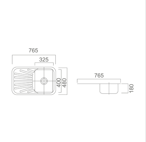 STAINLESS 765 SINGLE BOWL & DRAINER SINK
