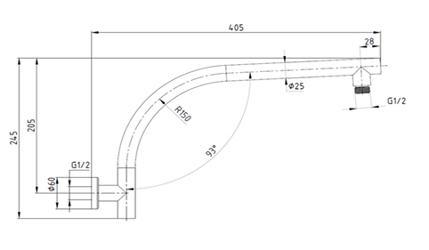 Round Curve Wall Shower Extension Arm - Available in 5 Colours