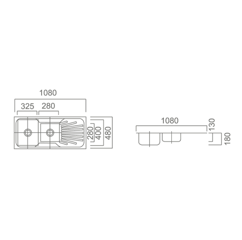 STAINLESS 1080 DOUBLE BOWL & DRAINER SINK