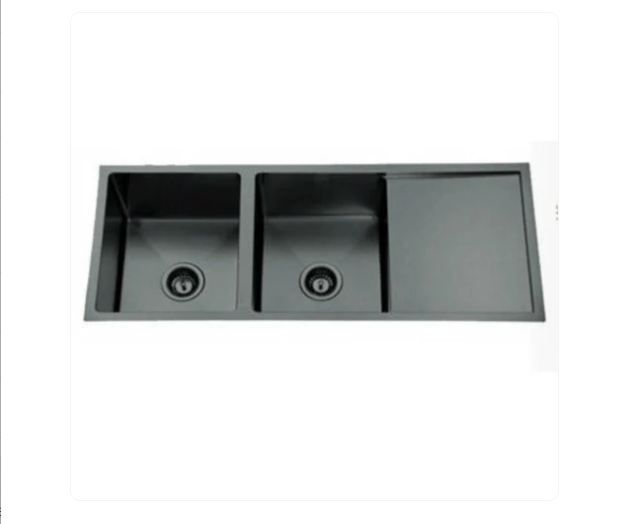 GUNMETAL 1100 STAINLESS DOUBLE BOWL & DRAINER SINK