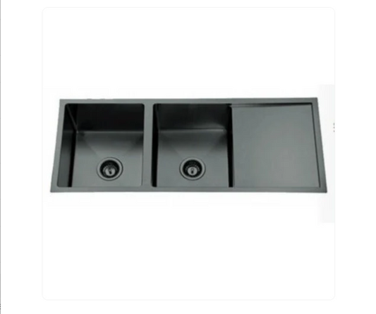 GUNMETAL 1100 STAINLESS DOUBLE BOWL & DRAINER SINK