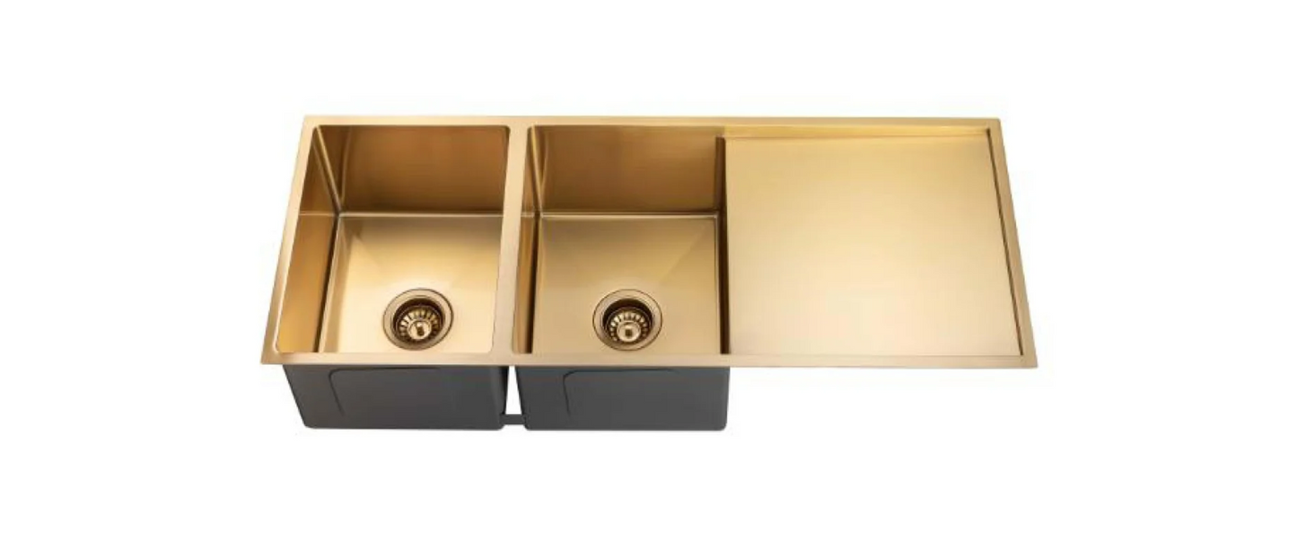 GOLD STAINLESS 1160 DOUBLE BOWL DRAINER SINK