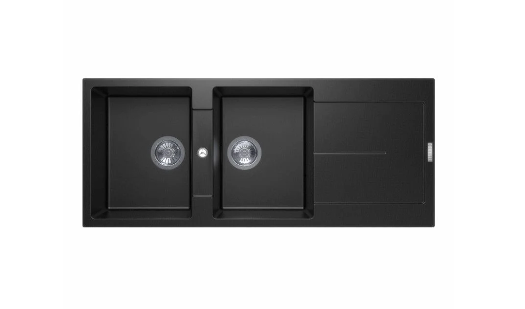 GRANITE 1160 DOUBLE BOWL & DRAINER SINK BLACK