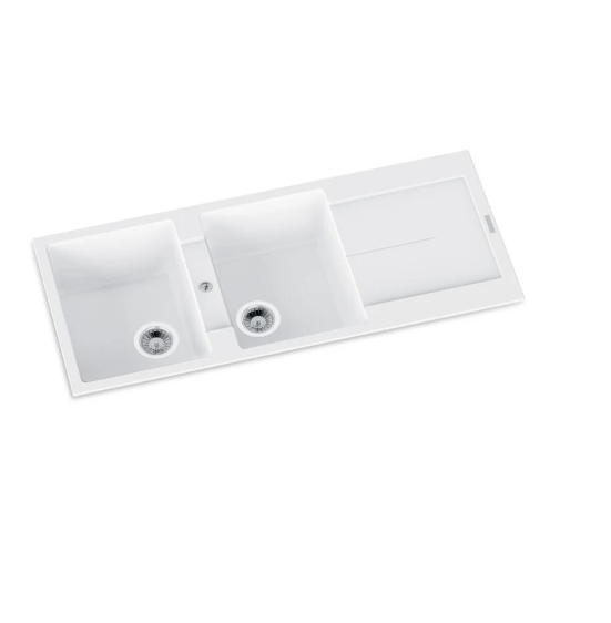 GRANITE 1160 DOUBLE BOWL & DRAINER SINK WHITE MATTE