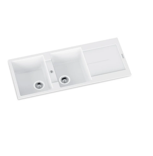 GRANITE 1160 DOUBLE BOWL & DRAINER SINK WHITE MATTE