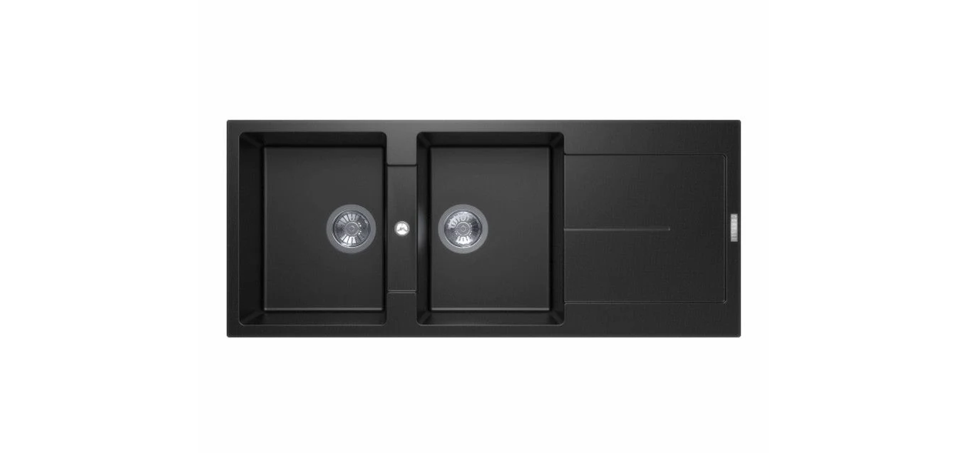GRANITE 1160 DOUBLE BOWL & DRAINER SINK BLACK