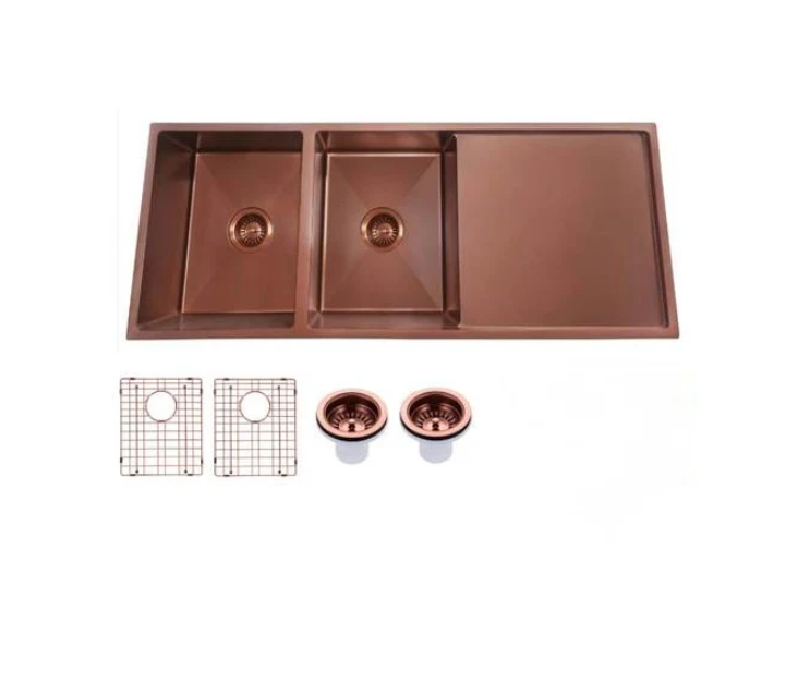 ROSE GOLD STAINLESS 1160 DOUBLE BOWL DRAINER SINK