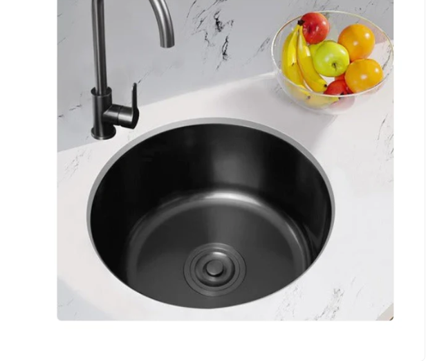 MATTE BLACK STAINLESS ROUND SINK 424x424x170mm