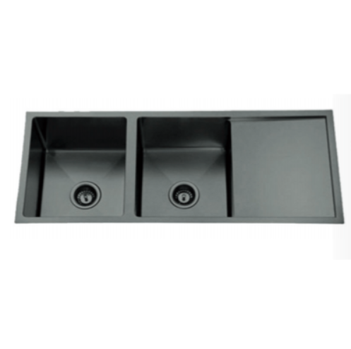 GUNMETAL 1100 STAINLESS DOUBLE BOWL & DRAINER SINK